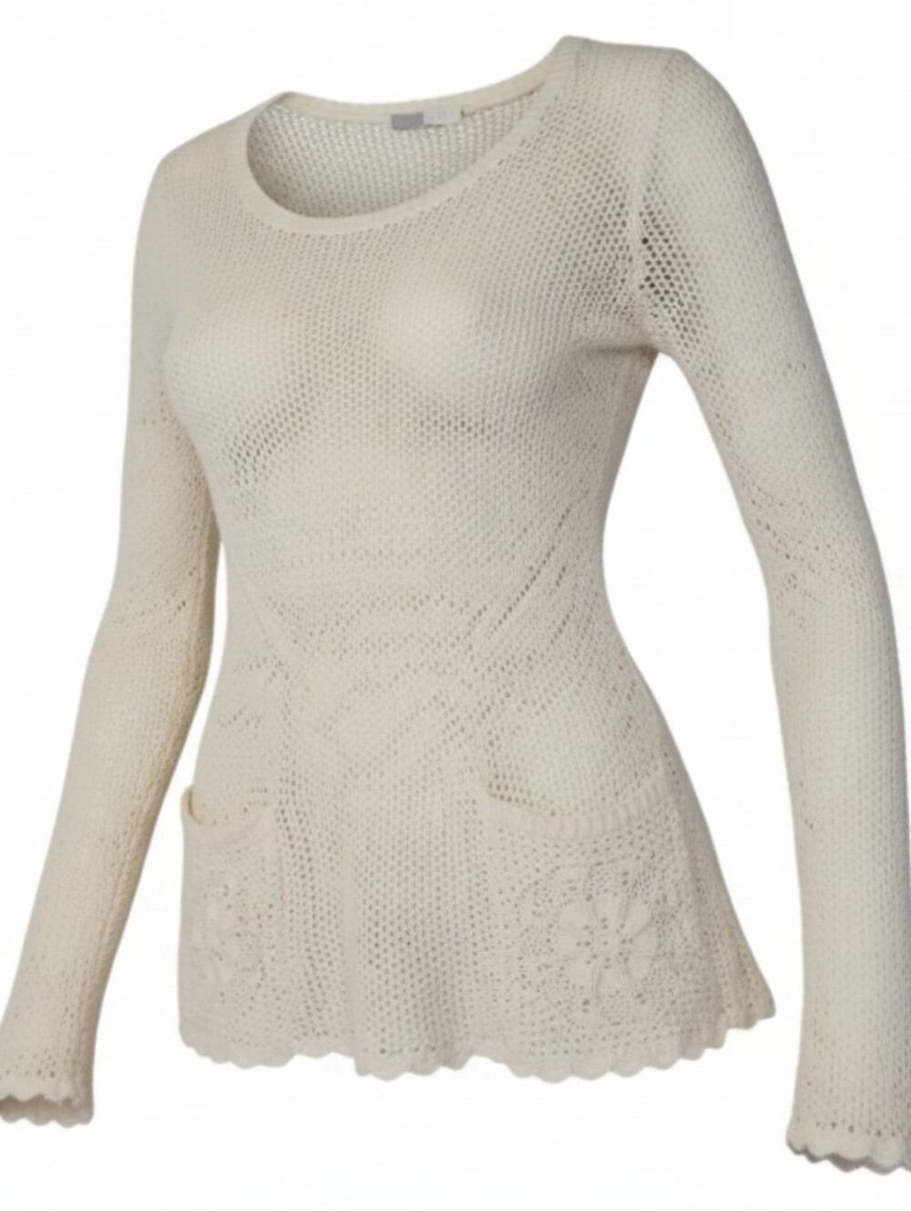 ATHLETA | Cozy Cream Cayla Long Sleeve Knit‎ Crochet Sweater Top Pockets | XL